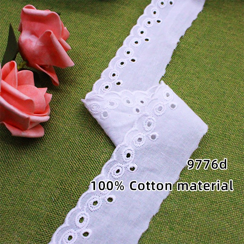 High Quality 100% Cotton Embroidery Fabric with Mesh and Crochet Lace Trim for Women's Dresses cotton trim