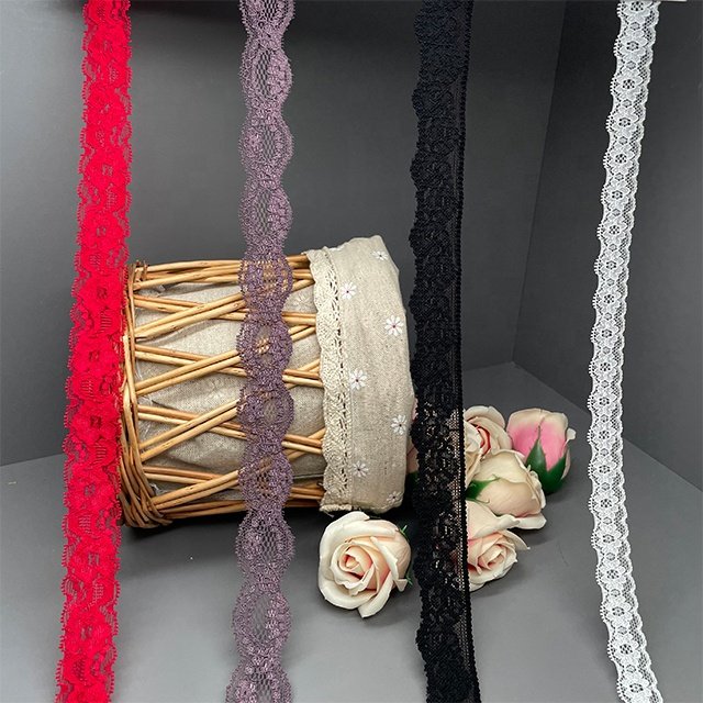 TUTON Custom French Elastic 2.1/2.5/3.0 CM Trim Wholesale for Lingerie Narrow Stretch Lace Spandex / Nylon Sustainable DTM