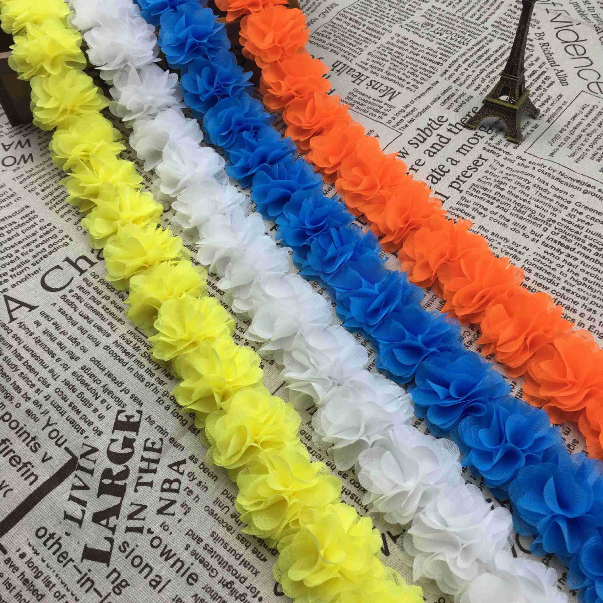 3D Chiffon Flowers Lace Trim Sewing Supplies Dress Decoration Lace Fabric Applique