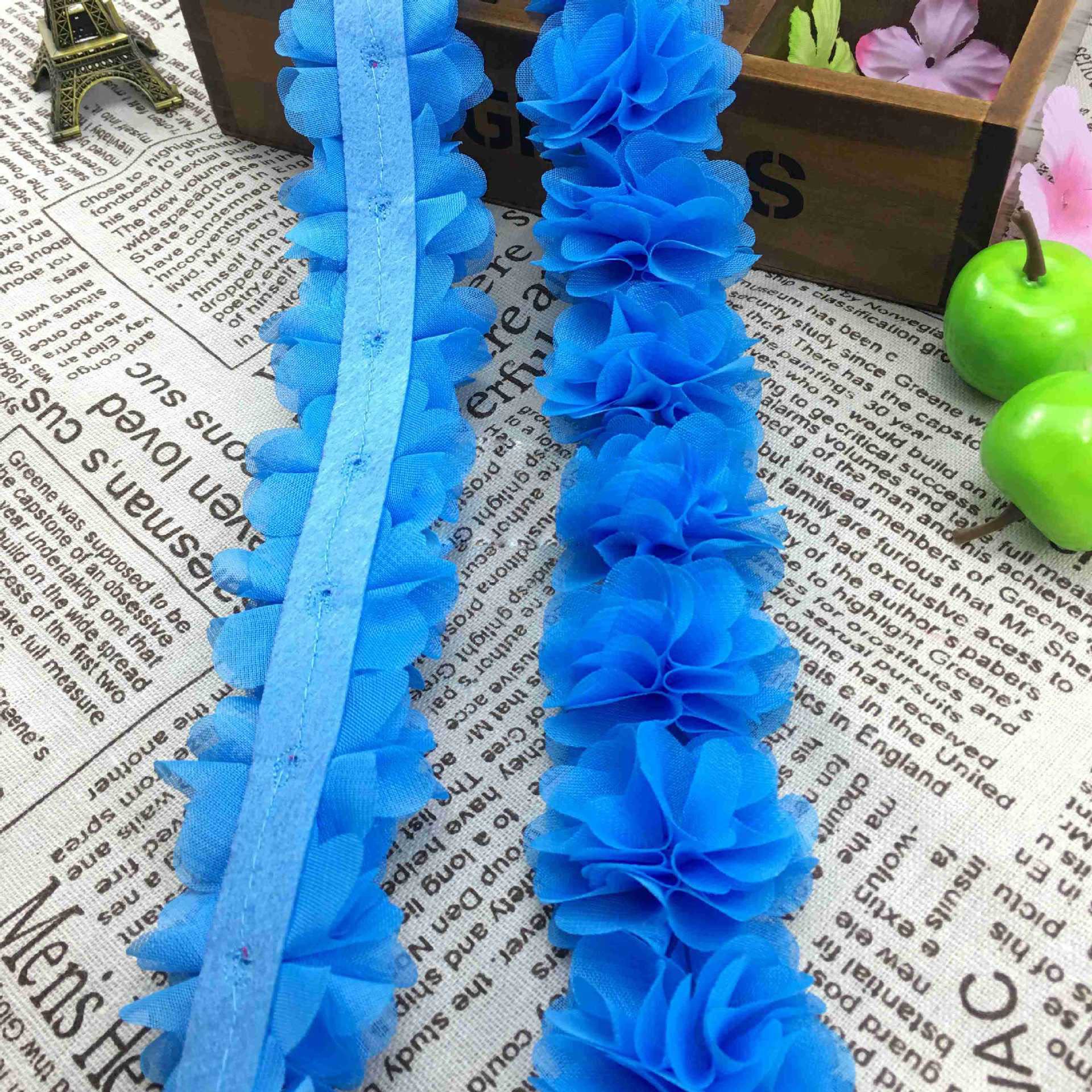 3D Chiffon Flowers Lace Trim Sewing Supplies Dress Decoration Lace Fabric Applique
