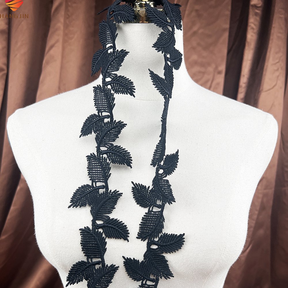 Black Cotton Lace Crochet Ribbons Laces Trims For Garments Crafts 3D Embroidered Chemical Lace Trimming Border