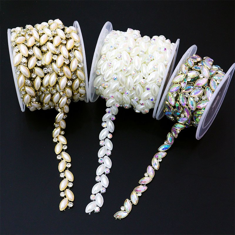 LQ NEW Flatback Chain Ribbon Patterned Rhinestone Ribbon Diamond Bling Trimming Trim For Wedding Decorations Birthdays Garment