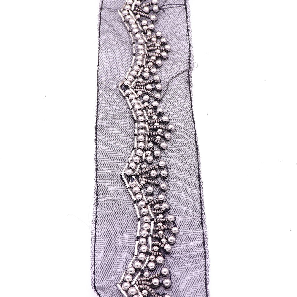 Oem Design Decorative Lace Tape Handsewing Black Beading Trim Pearl Lace Trim By The Yard Wholesale