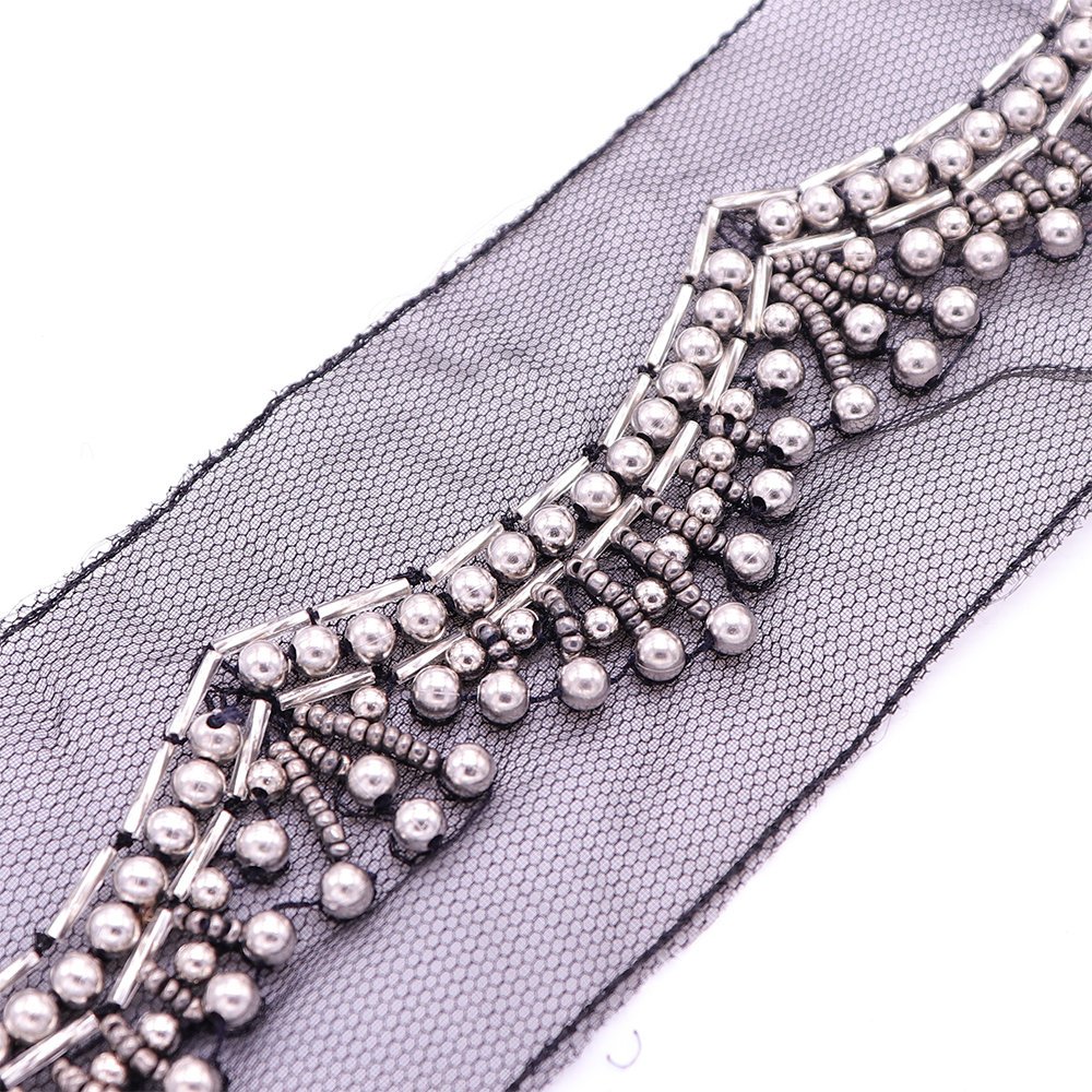 Oem Design Decorative Lace Tape Handsewing Black Beading Trim Pearl Lace Trim By The Yard Wholesale
