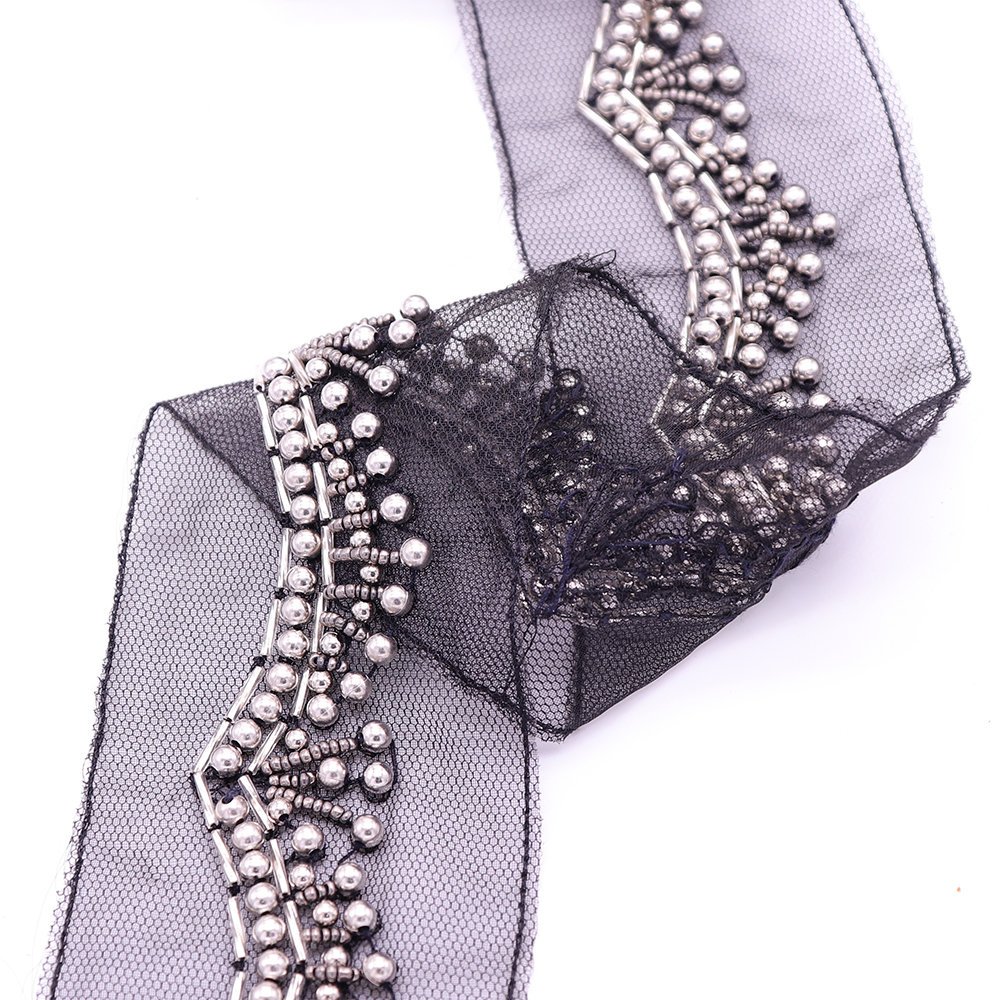 Oem Design Decorative Lace Tape Handsewing Black Beading Trim Pearl Lace Trim By The Yard Wholesale