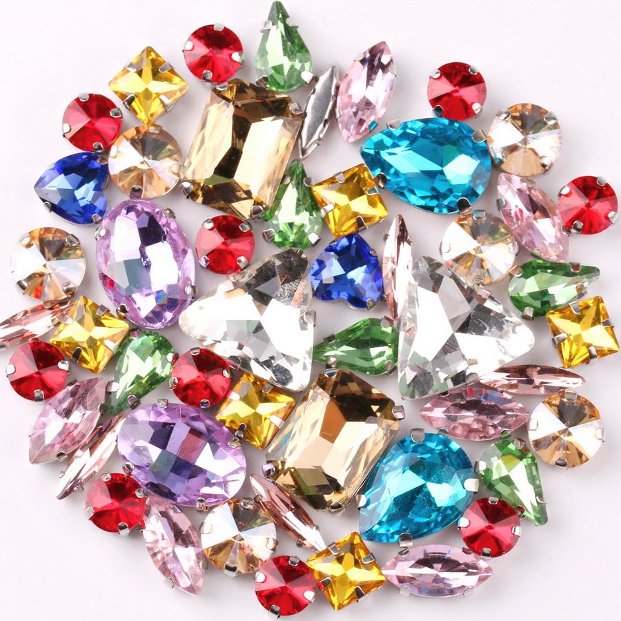 AB Glass Crystal Sew On Rhinestone 50pcs/Bag Shapes Mix Clear Candy Wedding Dress Shoes Bag Diy Trim Jelly Rhinestones Bulk