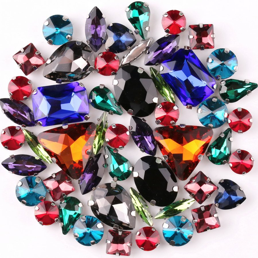 AB Glass Crystal Sew On Rhinestone 50pcs/Bag Shapes Mix Clear Candy Wedding Dress Shoes Bag Diy Trim Jelly Rhinestones Bulk