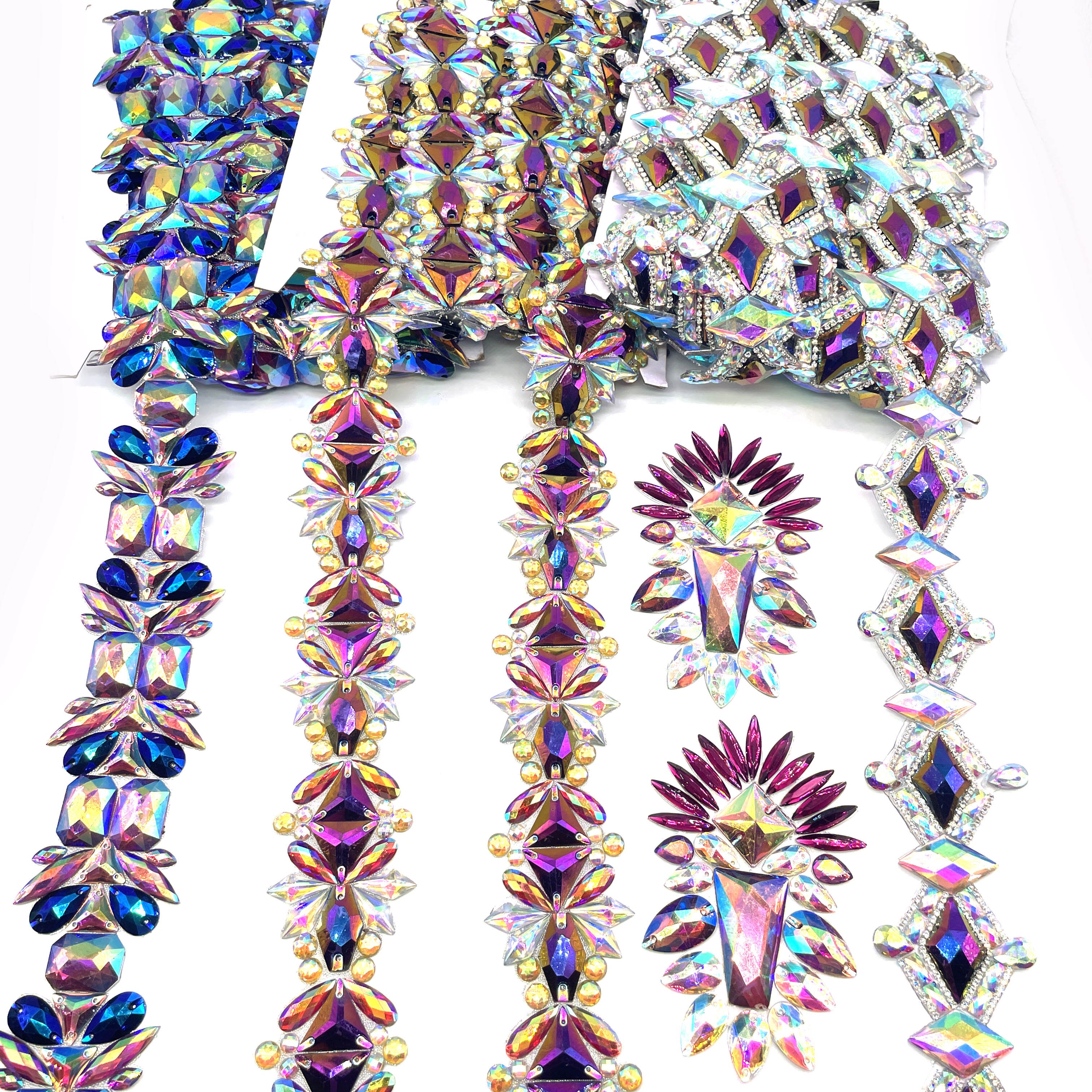 Iron-On Applique Blue Orange AB Trimming Resin Gem for Guyana Mashramani Carnival Decoration for Costumes Garments and Bags