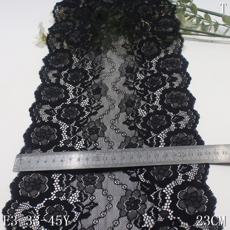 Factory supplied Flower Pattern Design 23cm black white Elastic stretch Lace Knitted Fabric For Underwear Clothing Lace Trim