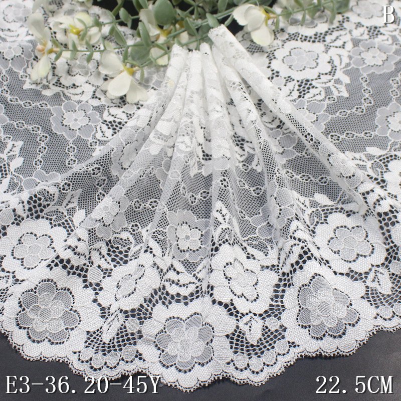 Factory supplied Flower Pattern Design 23cm black white Elastic stretch Lace Knitted Fabric For Underwear Clothing Lace Trim