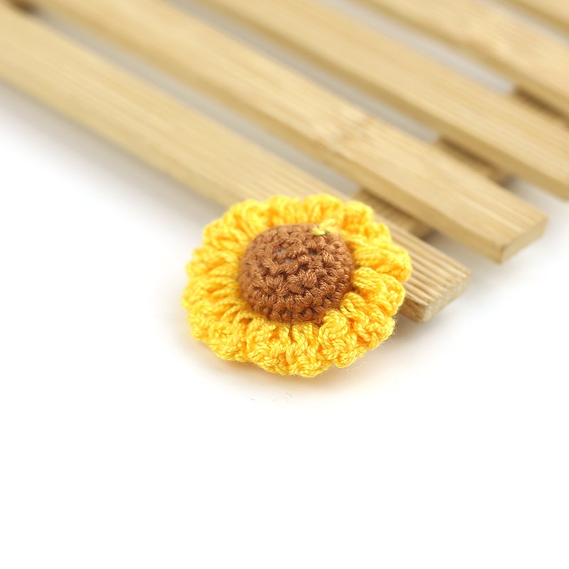 yellow crochet sunflower 3D crochet flower handmade sew on flower DIY bag charm keycharm accessories