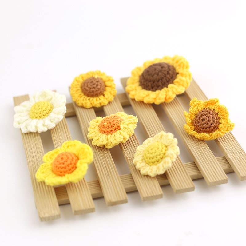 yellow crochet sunflower 3D crochet flower handmade sew on flower DIY bag charm keycharm accessories