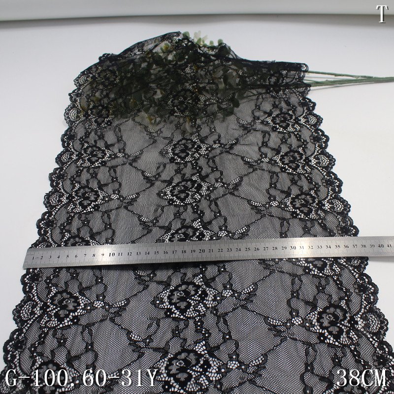 40cm wide Black Fancy Flower Spandex Mesh Stretch Lace Trim Elastic Lace Fabric For Women Underwear Bra