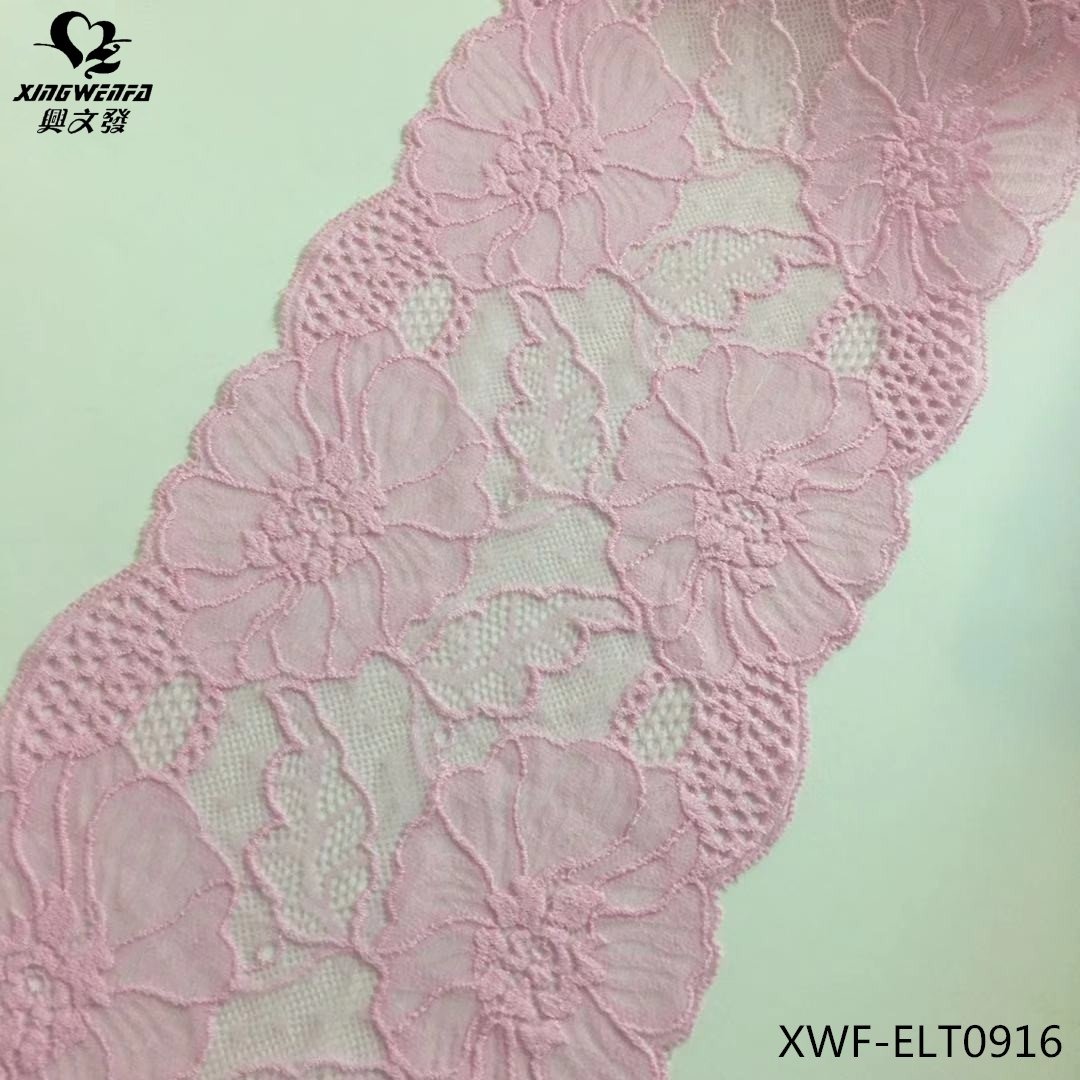 new design pink stretch lace trim Pretty Floral Elastic Stretch Lace Trim