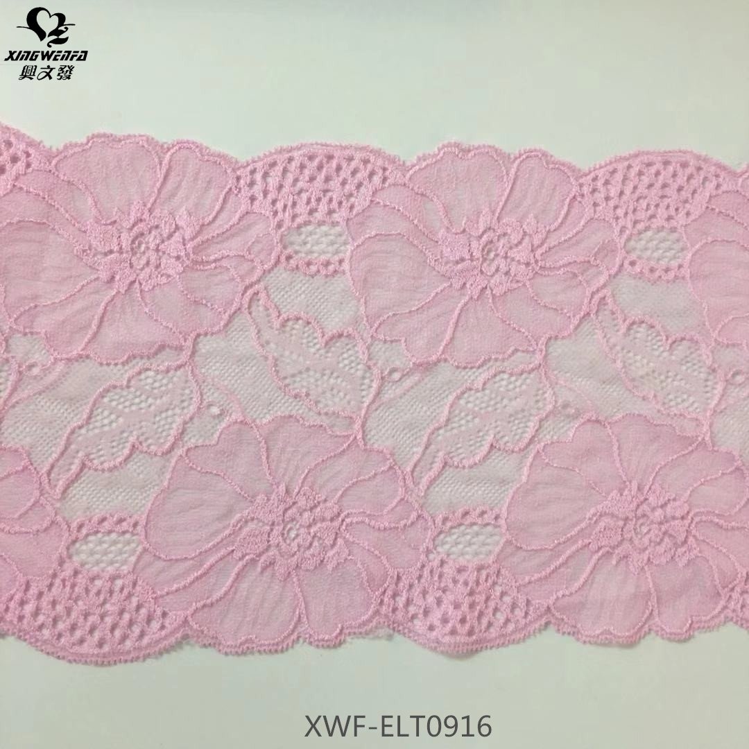 new design pink stretch lace trim Pretty Floral Elastic Stretch Lace Trim