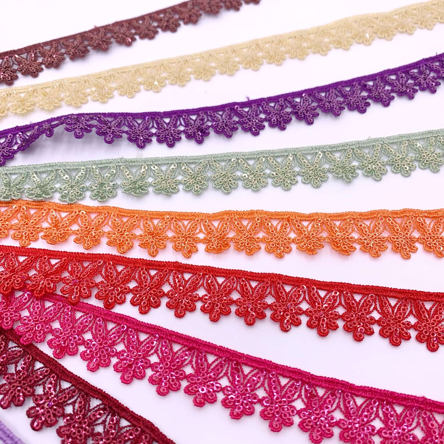 New Custom Sequin Colors Lace High Quality Wholesale Price Sequence Gupure Lace Trim