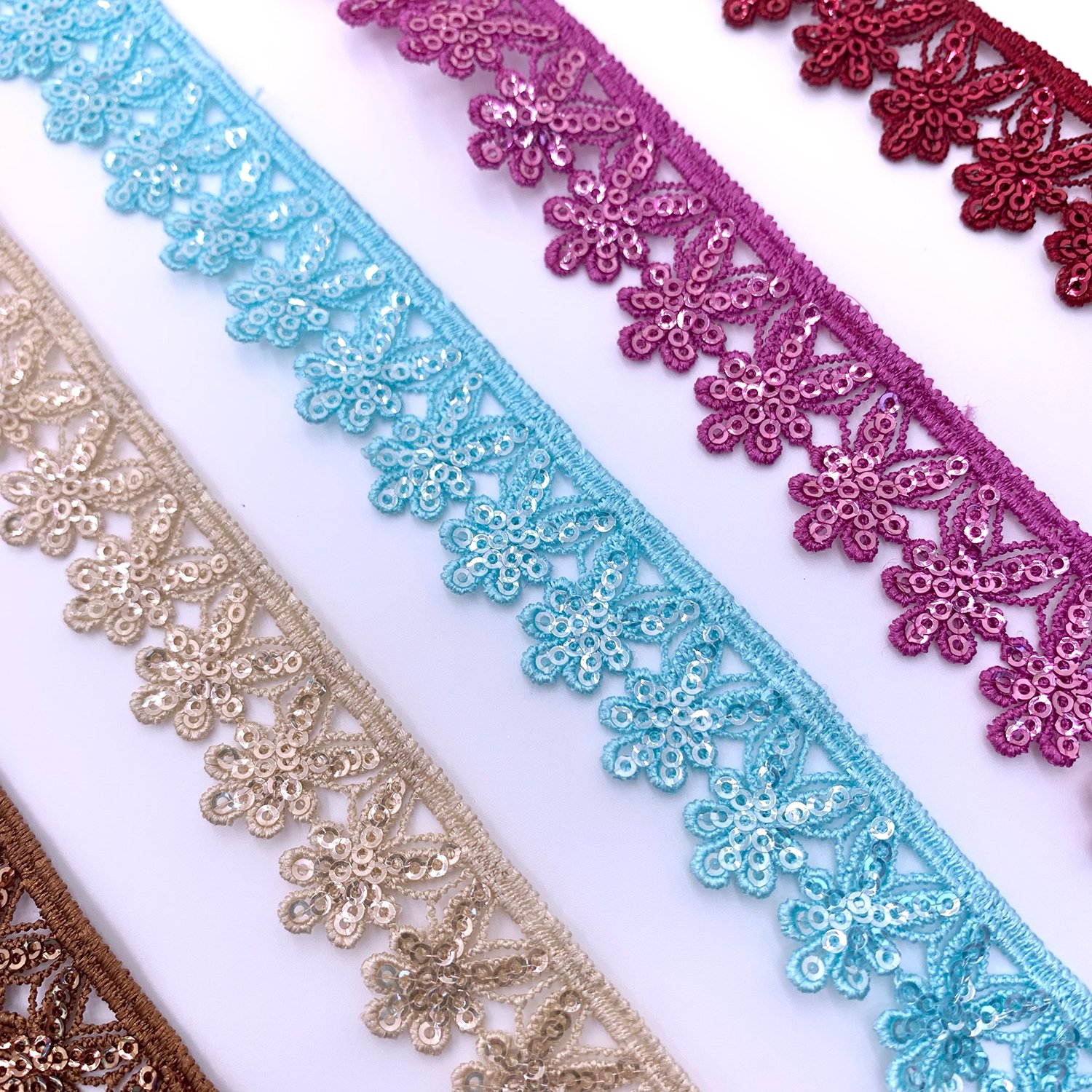 New Custom Sequin Colors Lace High Quality Wholesale Price Sequence Gupure Lace Trim