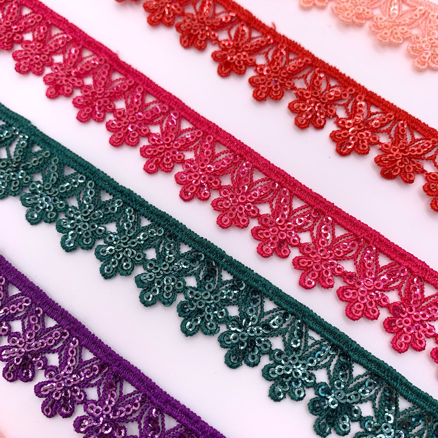New Custom Sequin Colors Lace High Quality Wholesale Price Sequence Gupure Lace Trim