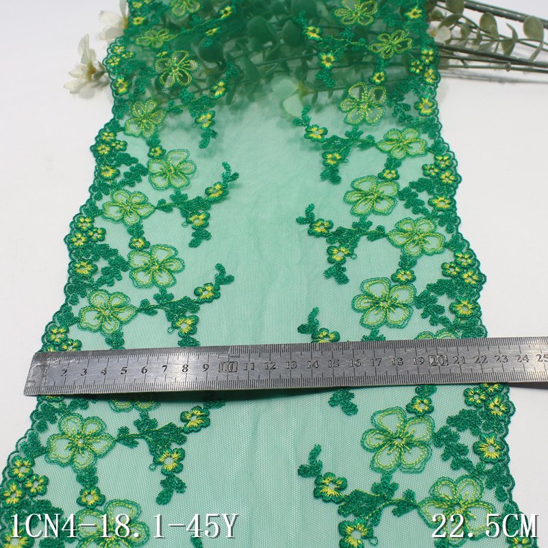Factory Wholesale Clothing Accessories Women Dress Flower Lace Fabric 22cm dark Green net Embroidery Lace trim
