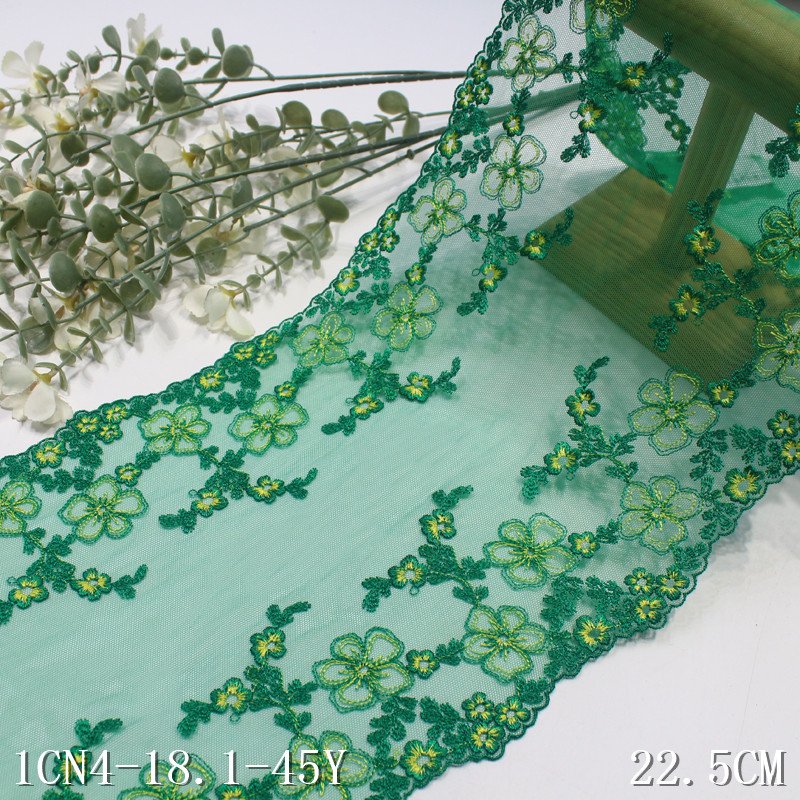 Factory Wholesale Clothing Accessories Women Dress Flower Lace Fabric 22cm dark Green net Embroidery Lace trim