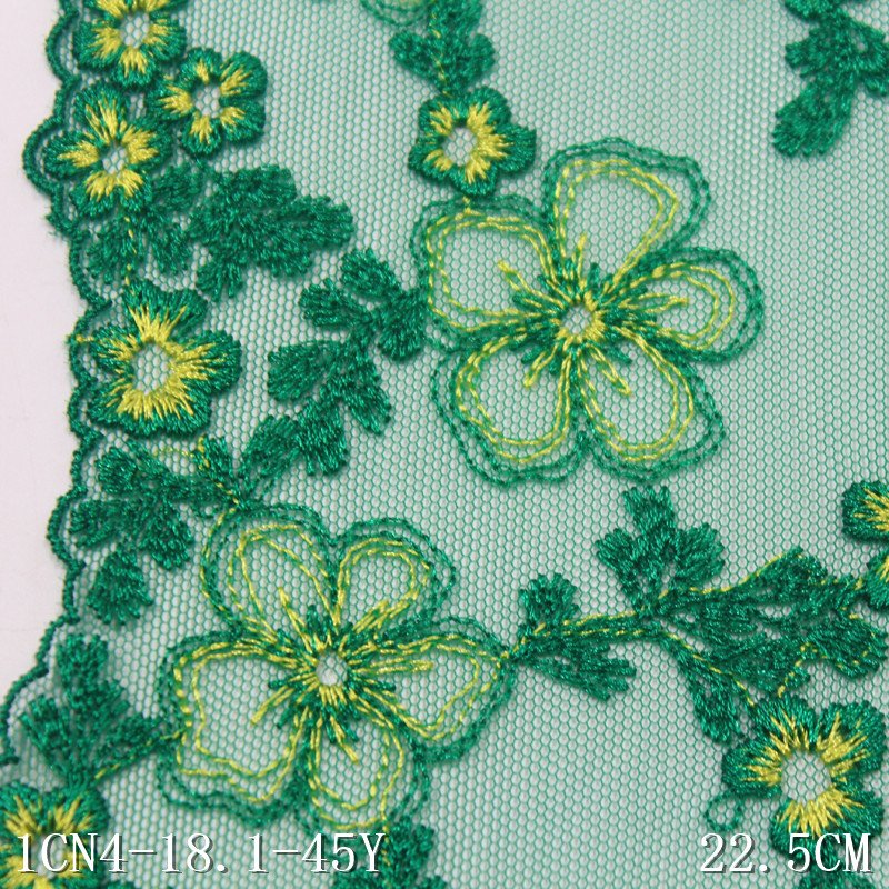Factory Wholesale Clothing Accessories Women Dress Flower Lace Fabric 22cm dark Green net Embroidery Lace trim