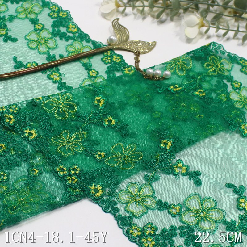 Factory Wholesale Clothing Accessories Women Dress Flower Lace Fabric 22cm dark Green net Embroidery Lace trim