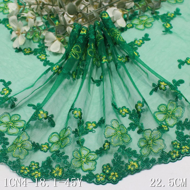 Factory Wholesale Clothing Accessories Women Dress Flower Lace Fabric 22cm dark Green net Embroidery Lace trim