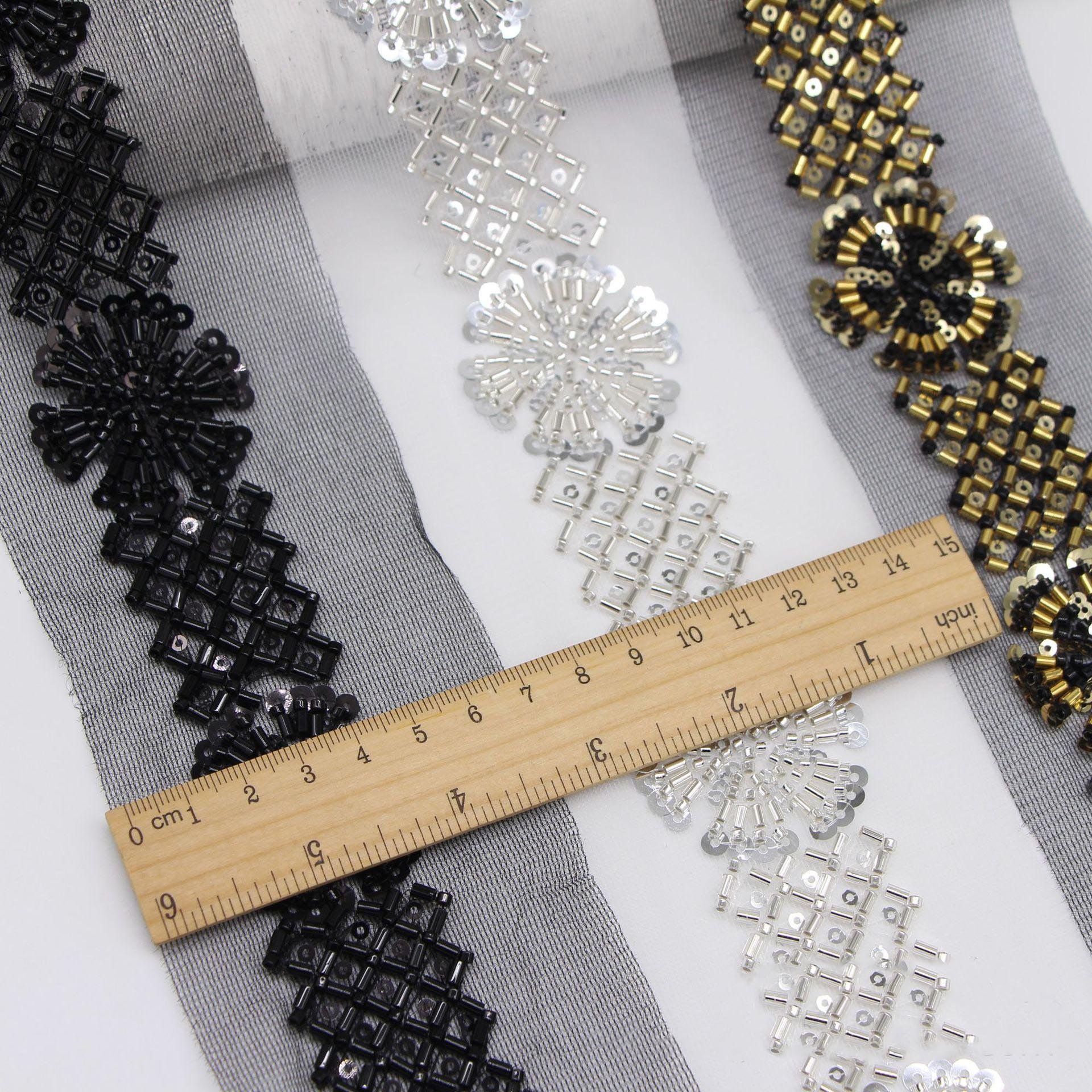 7cm diy clothes sewing decorative beaded lace fabric mesh embroidery flower sequined and beaded trimming ribbon net textile trim