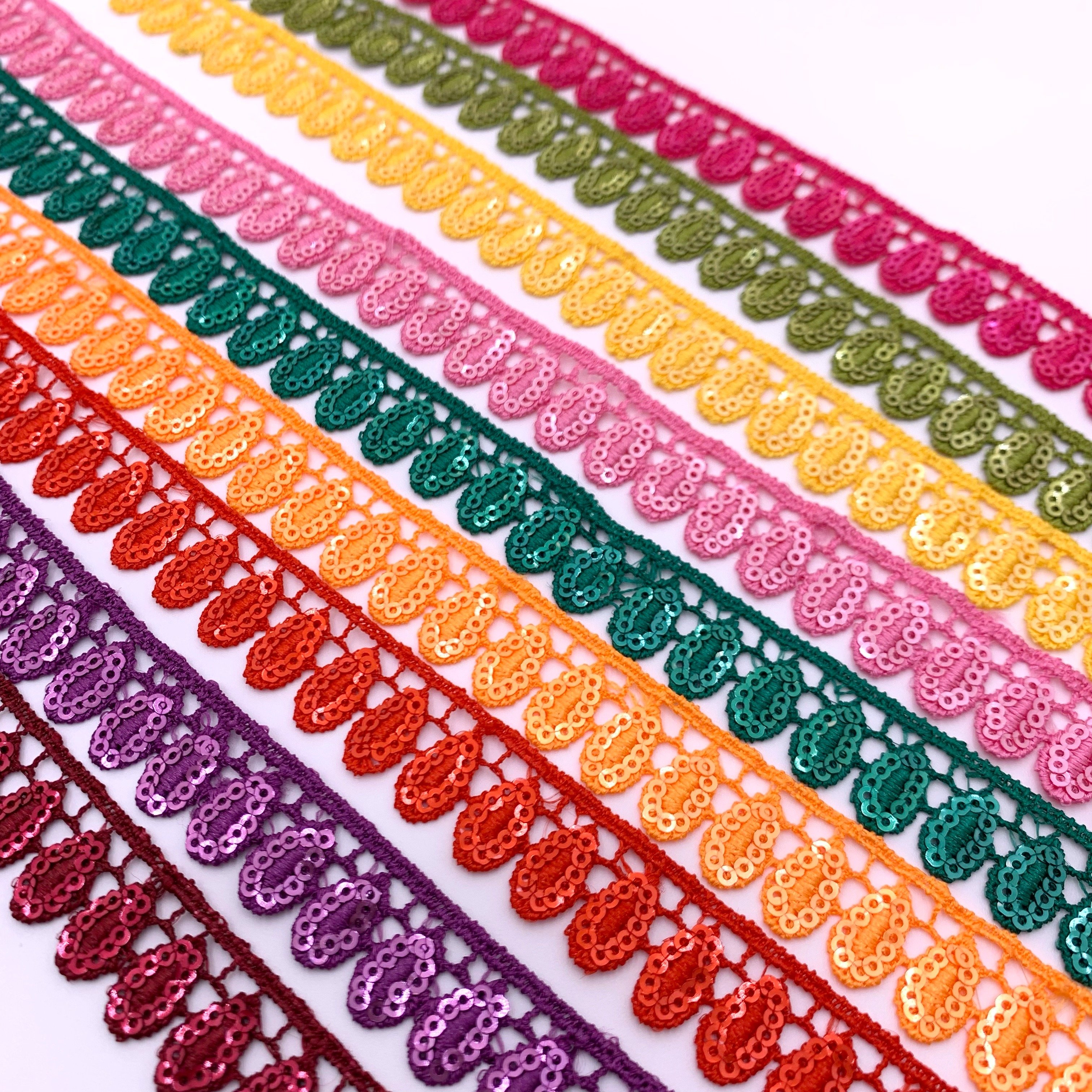 Factory Manufacturer Free Samples African Shiny Lace Embroidery Multicolor Sequined Lace Fabric Trim For Wedding Party Dress