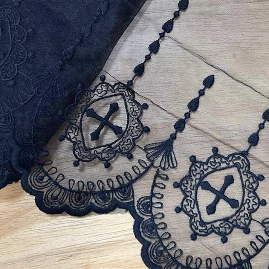 Wholesale cotton embroidery cross net tulle lace trim lace fabric with Scallop for DIY dress accessories