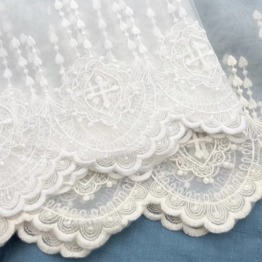 Wholesale cotton embroidery cross net tulle lace trim lace fabric with Scallop for DIY dress accessories