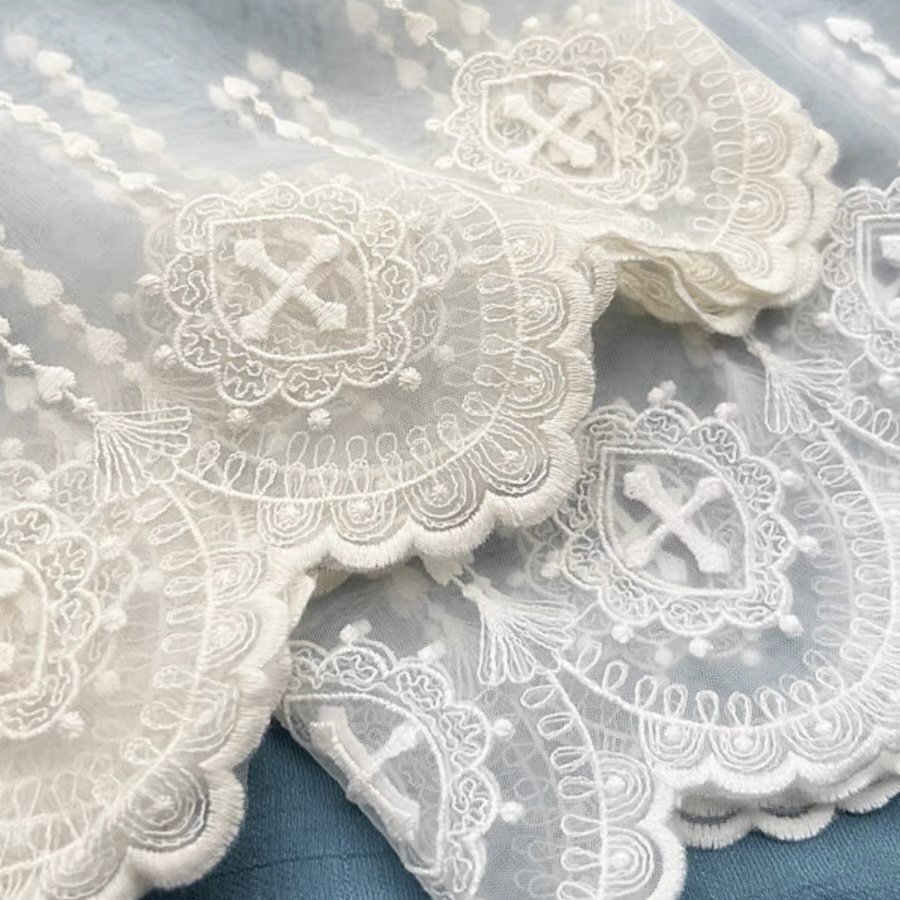 Wholesale cotton embroidery cross net tulle lace trim lace fabric with Scallop for DIY dress accessories