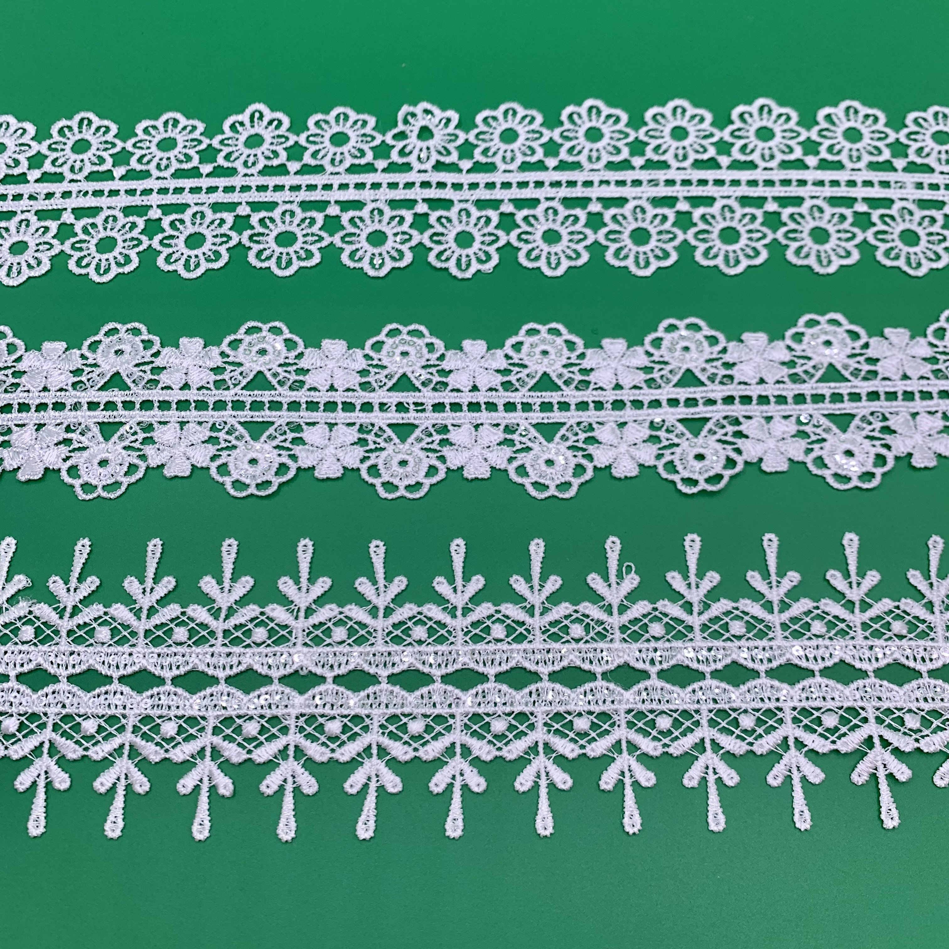 New Design Wholesale Shiny Polyester Embroidery Sequin Gpo Guipure Lace Trim