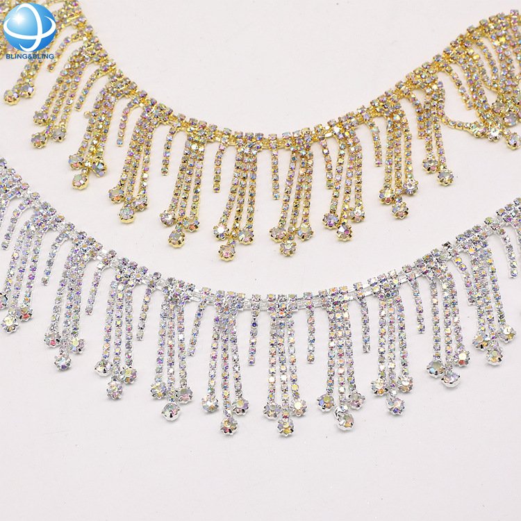 Shiny Rhinestone Gold Dangle Trimming Chain Crystal Banding Cup Chain For Wedding Party Dress Ribbon Tassel Chain DIY Ornament