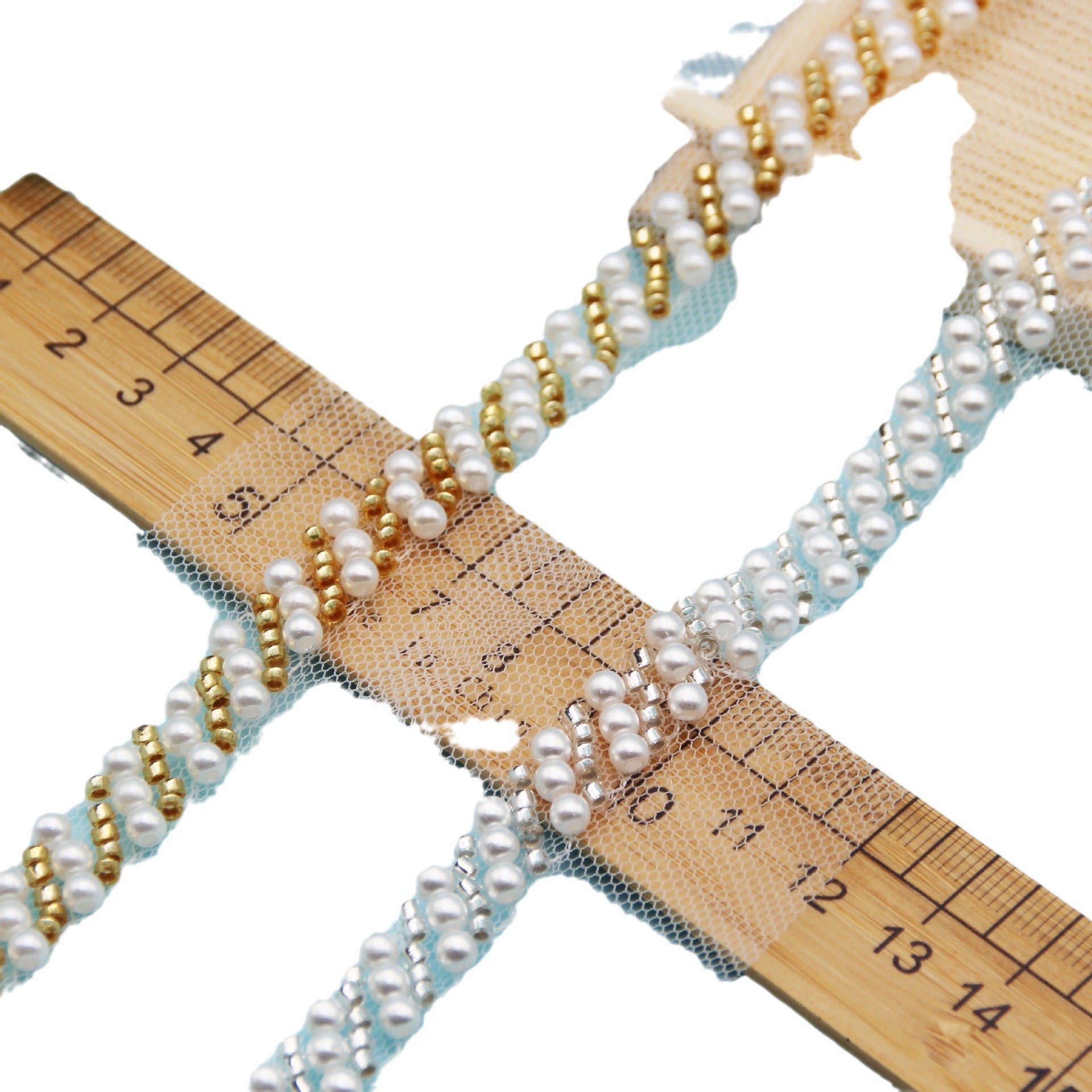 Handmade bead trims three bead pearl GOLD lace mesh DIY glass embroidery silver lace webbing garment accessories