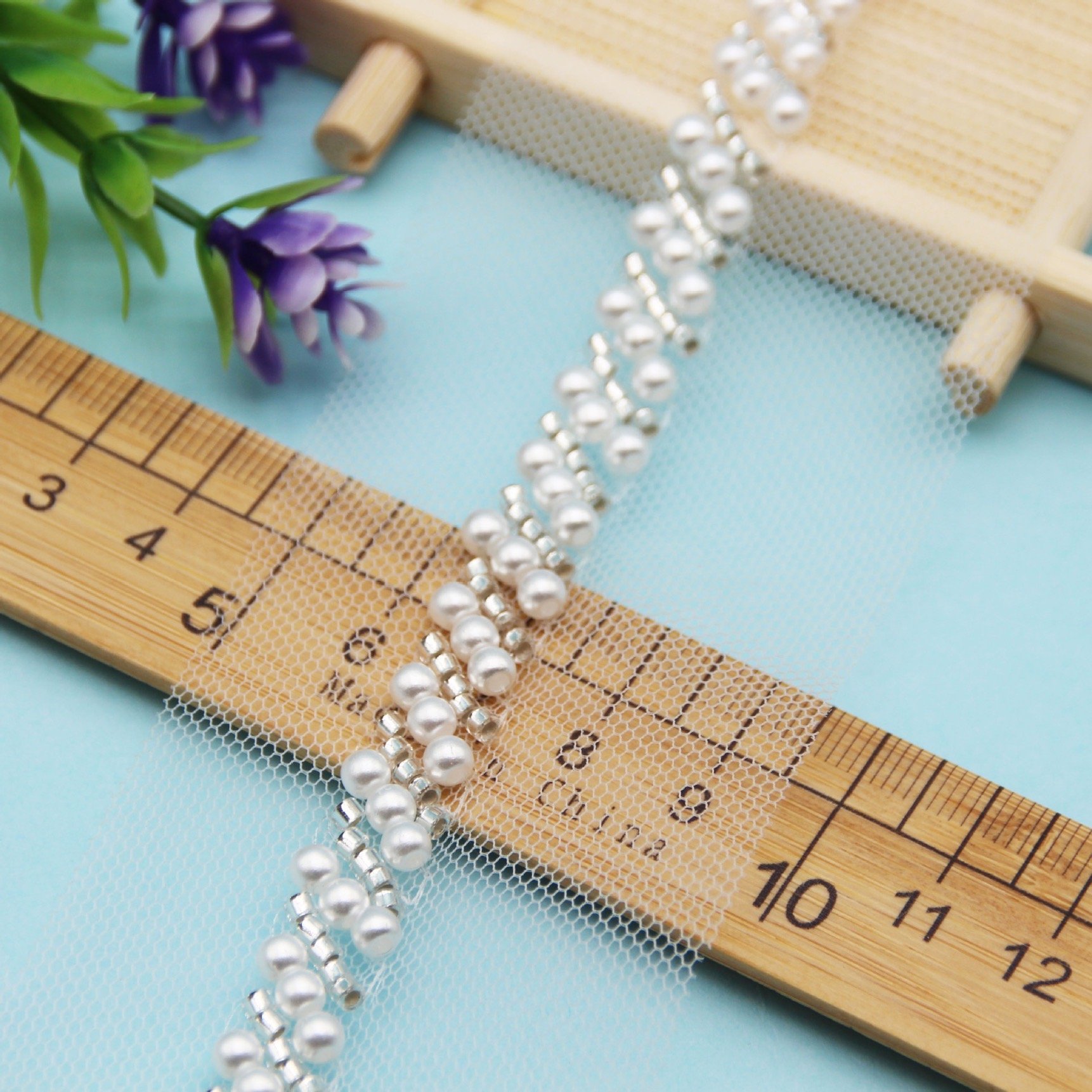 Handmade bead trims three bead pearl GOLD lace mesh DIY glass embroidery silver lace webbing garment accessories