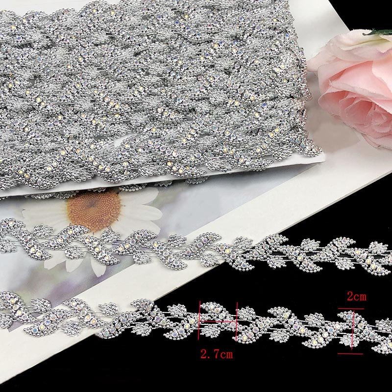 costume decorative silver gold plated trimming leaf acrylic rhinestones chain lace ribbon dress upholstery sewing textile trims