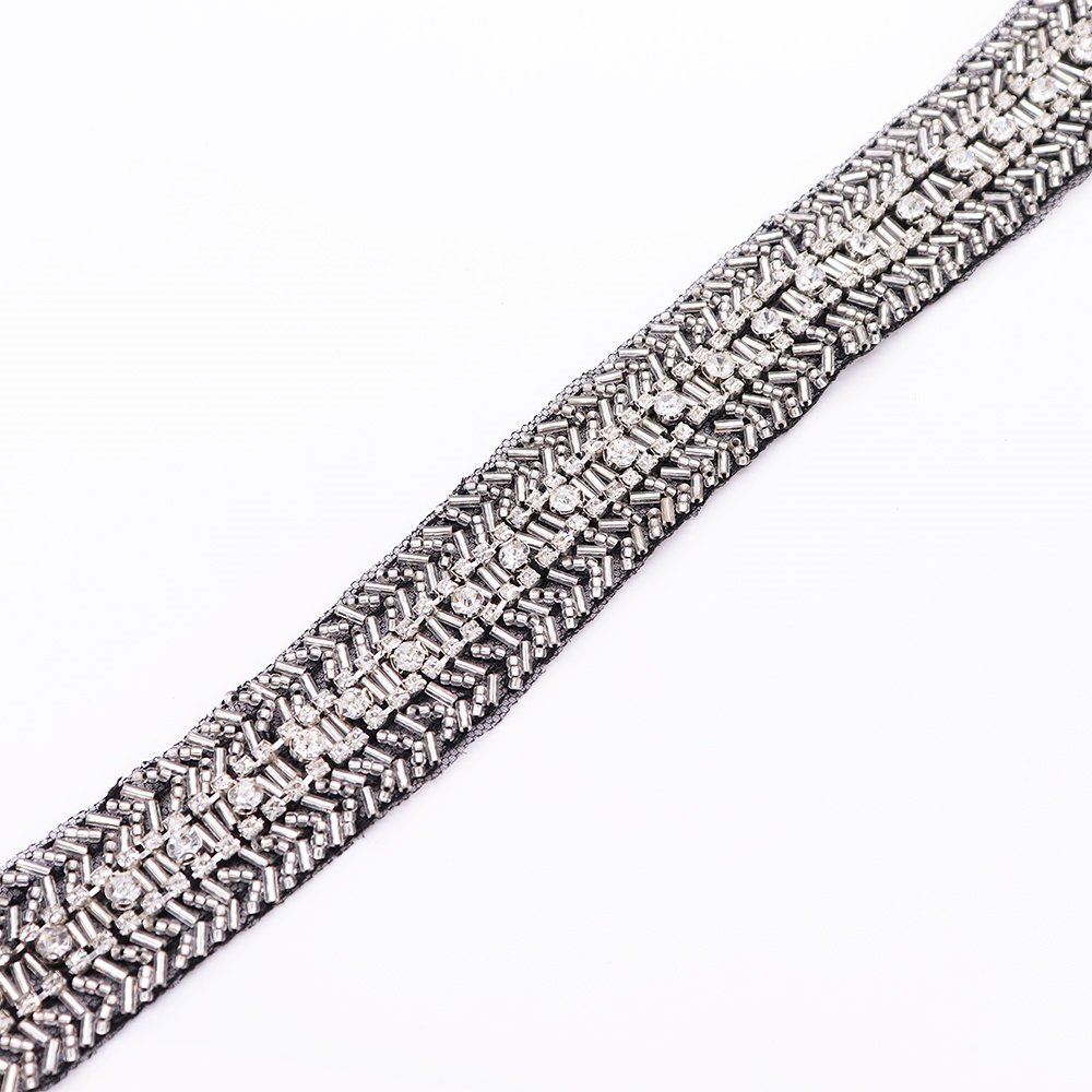 Best Designer Wedding Dress Lace Trim Hand Sewing Rhinestone Tape Luxury Lace Trim With Stone Chain