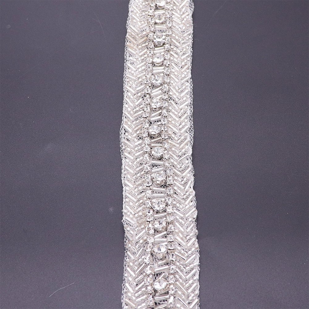 Best Designer Wedding Dress Lace Trim Hand Sewing Rhinestone Tape Luxury Lace Trim With Stone Chain