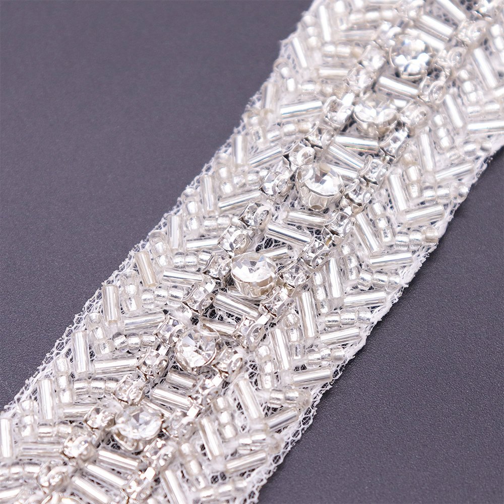 Best Designer Wedding Dress Lace Trim Hand Sewing Rhinestone Tape Luxury Lace Trim With Stone Chain
