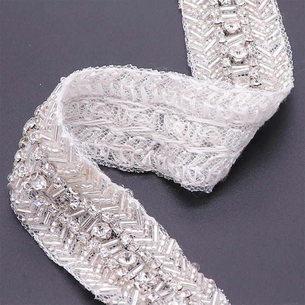 Best Designer Wedding Dress Lace Trim Hand Sewing Rhinestone Tape Luxury Lace Trim With Stone Chain
