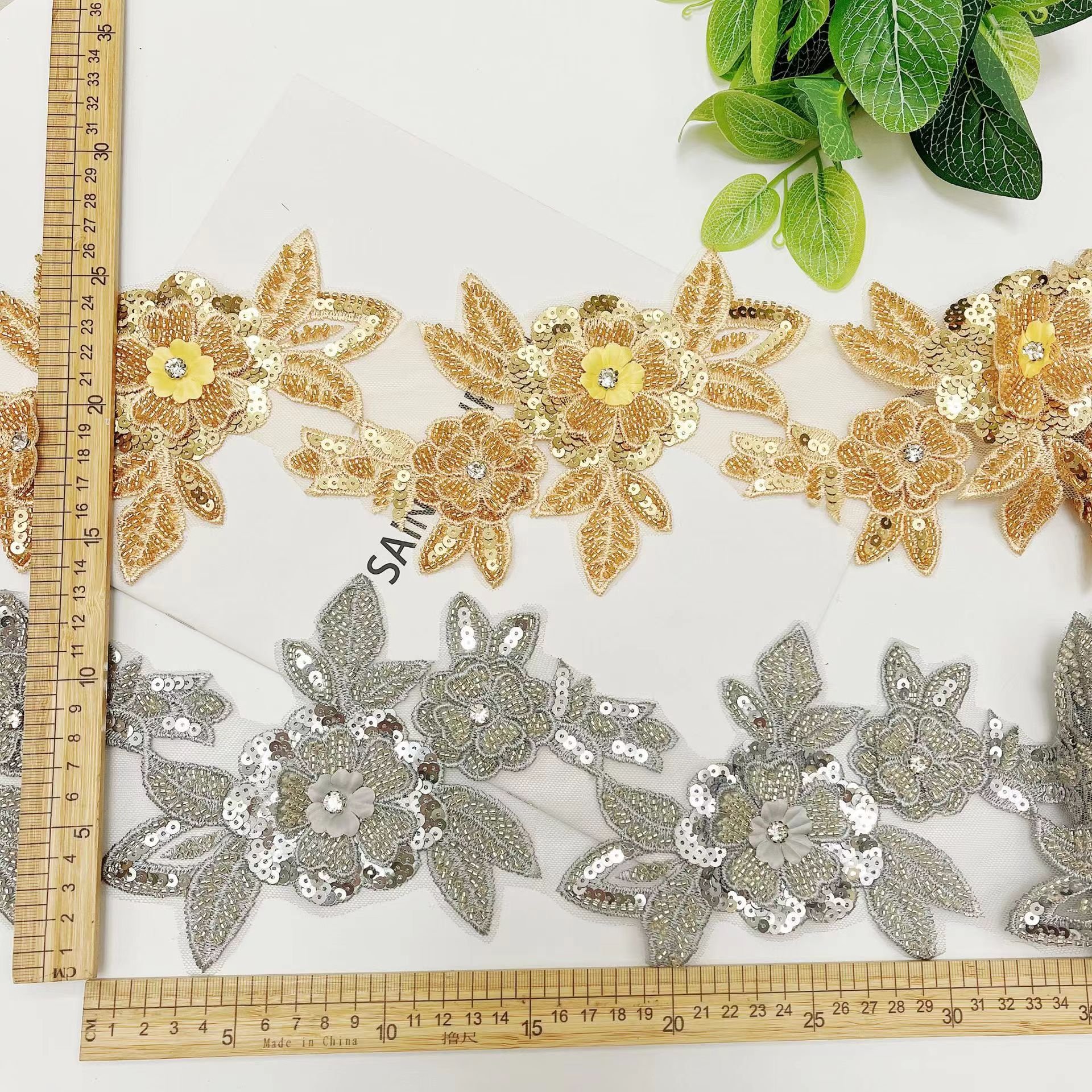polyester lace gold thread sequin embroidery lace trim for clothes Embroidery gold thread sequin lace