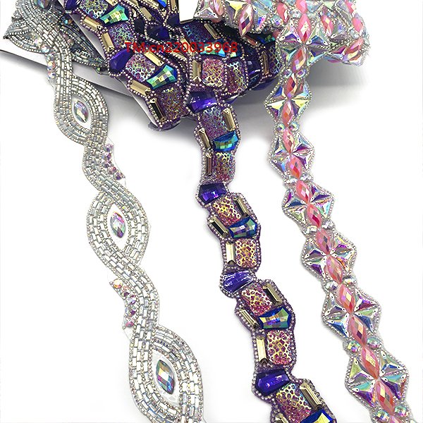Fashion clear silver ab glass hot fix rhinestone beaded appliques trims for Jamaica event carnival costumes 2024