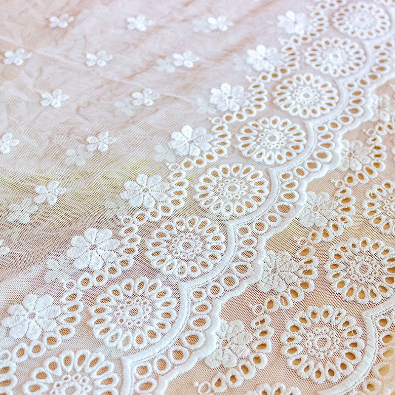 Custom Luxurious Beige Nylon Jacquard Mesh Cotton Tulle Textile Lace Trim Embroidery Fabric For Wedding Dress