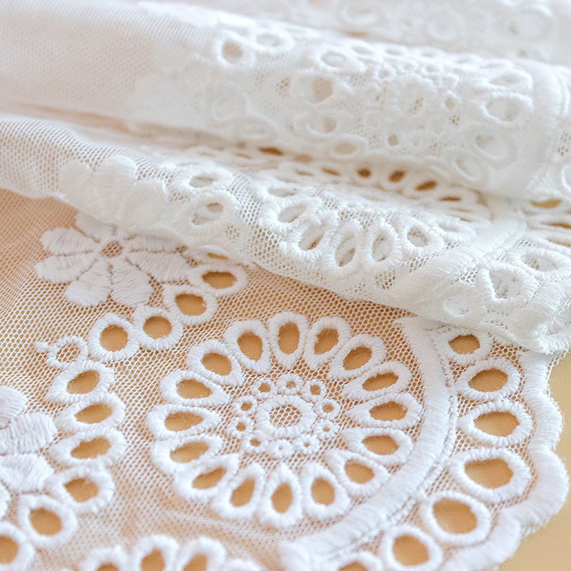 Custom Luxurious Beige Nylon Jacquard Mesh Cotton Tulle Textile Lace Trim Embroidery Fabric For Wedding Dress