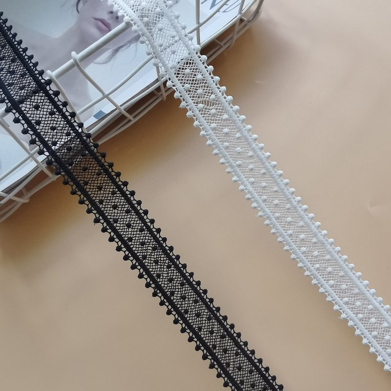 High Quality White and Black Polyester Embroidery Lace Ribbons Mesh Tulle Lace Trimming Fabric Width 2.5 cm For Dress