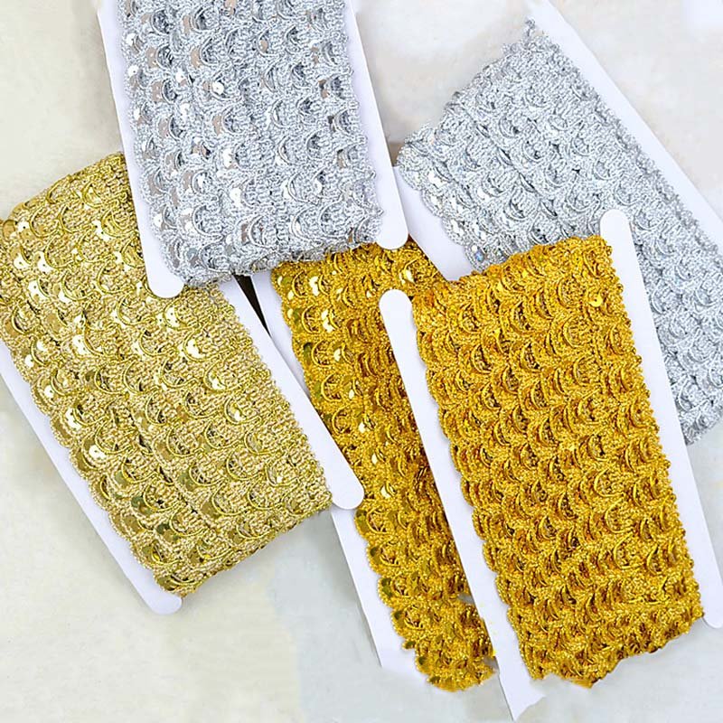 22mm diy sewing material polyester lace accessories garment costume decorative gold silver sequined knitted textile ribbon trims