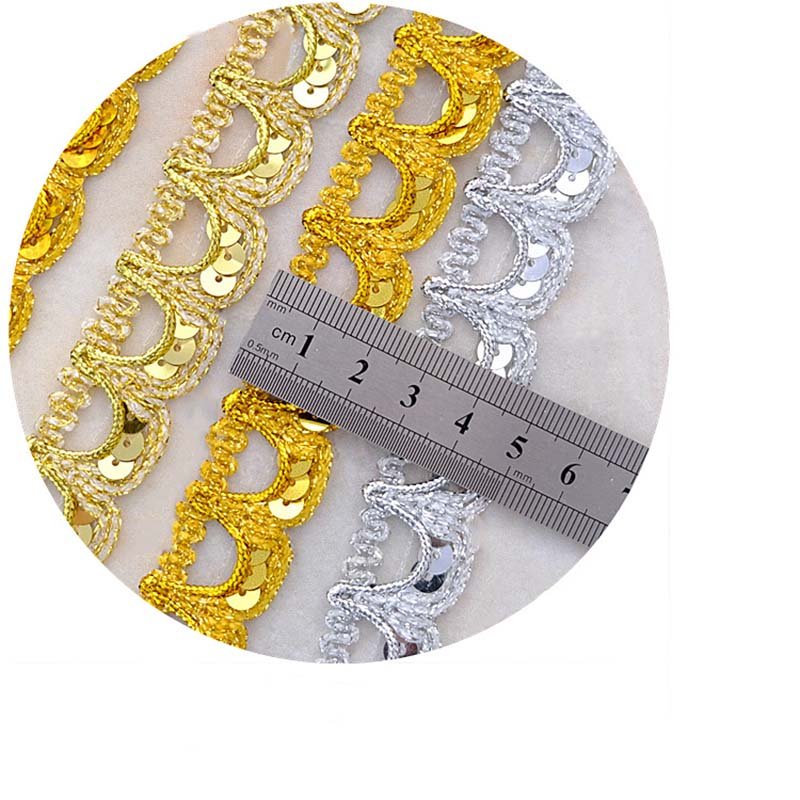 22mm diy sewing material polyester lace accessories garment costume decorative gold silver sequined knitted textile ribbon trims