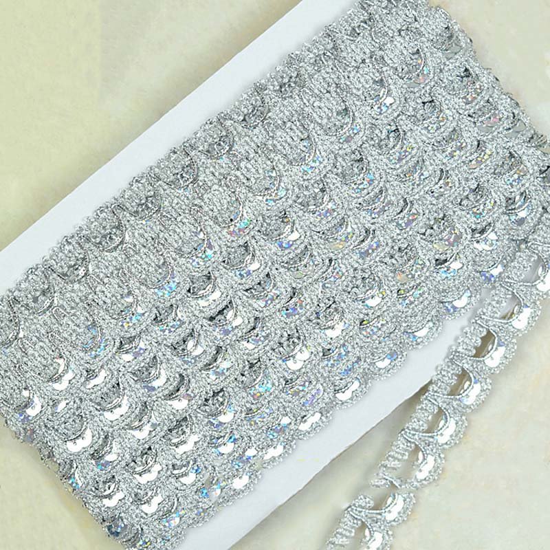 22mm diy sewing material polyester lace accessories garment costume decorative gold silver sequined knitted textile ribbon trims