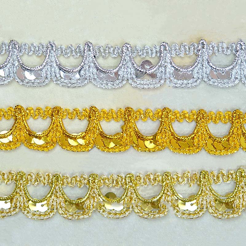 22mm diy sewing material polyester lace accessories garment costume decorative gold silver sequined knitted textile ribbon trims